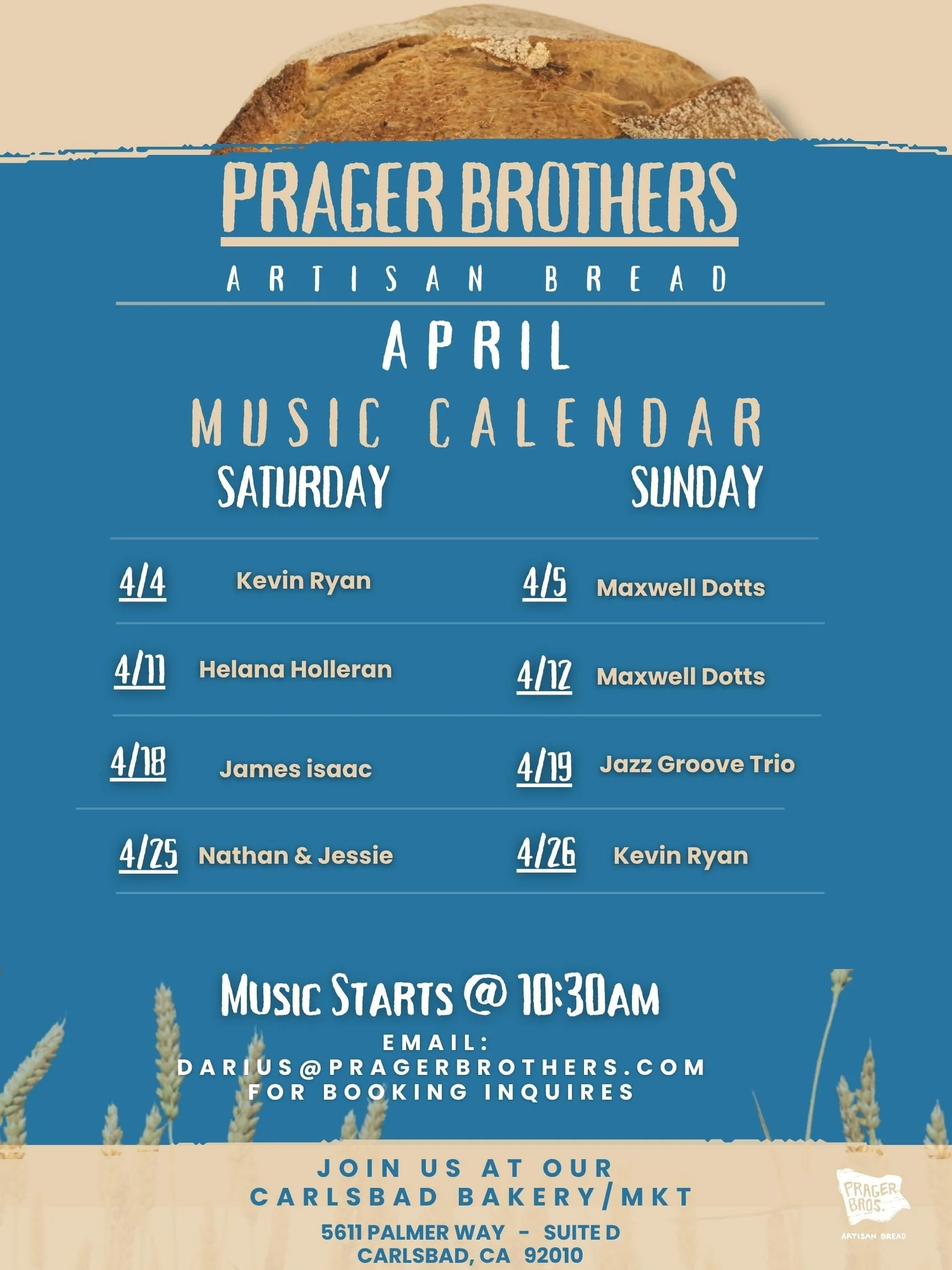 Music Calendar — Prager Brothers Artisan Breads